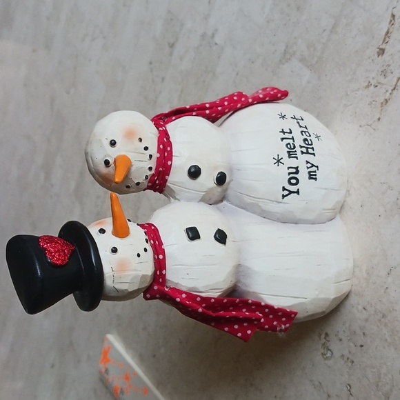 Vintage Snowman couple figurine/"carved wood" hand painted,, 5 1/2" tall..New. - Picture 12 of 12